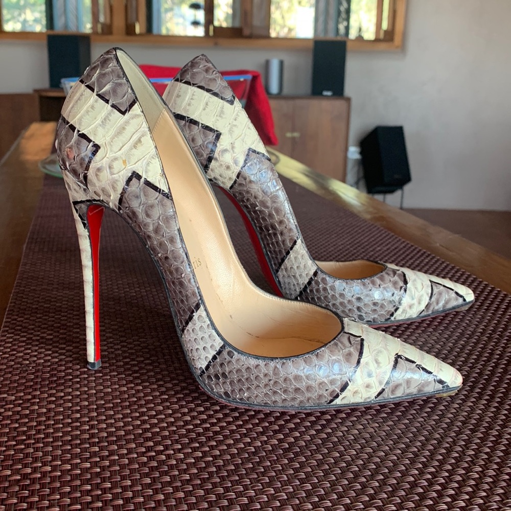 Christian Louboutin So Kate Python Red Sole Pump, Gray/White
